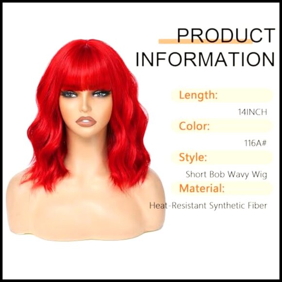 Synthetic Bob Wig Wavy Bangs Shoulder Length Heat Resistant Party Cosplay